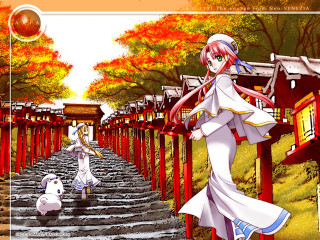 Woman dog autumn anime bridge - a path free wallpaper for desktop