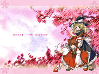 Anime hugging girls pink flower - under a tree free wallpaper