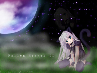 Girl fullmoon wolf anime cat - a full moon behind her free wallpaper