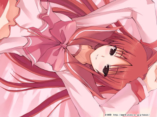 Redhair girl pinkdress lying handshead - a pink dress free wallpaper for desktop