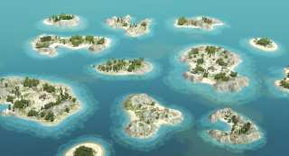 Islands trees plane flying water - over them free wallpaper