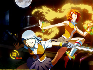 Fire magic anime girls fullmoon - a full moon in the background free wallpaper