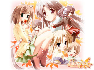 Anime girls autumn leaves official - a group of anime girls sitting next free wallpaper