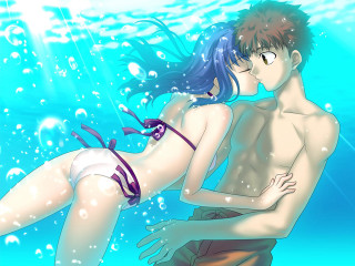 Romantic underwater couple bikini bluehair - a bikini free wallpaper
