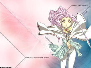 Anime purplehair whitedress pinkblue hologram - a hologram free wallpaper