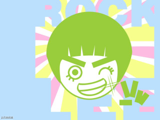 Green hair smile cartoon toyism - sticker free wallpaper