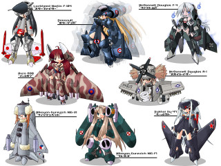 Anime characters multiple girls weapons - 2 d sprite free wallpaper