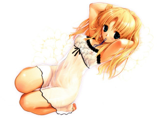 Cartoon girl blonde white dress - her stomach free wallpaper for desktop