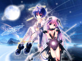 Snow fullmoon anime astronaut aurora - two anime character free wallpaper for desktop