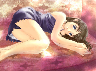 Woman lying crossed legs blush - an anime drawing free wallpaper
