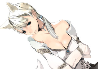 White haired woman fox tail - black pants free wallpaper