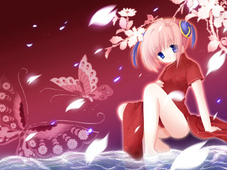 Girl wave butterfly kimono pink - a wave free wallpaper