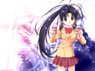 Girl coffee bowtie anime cherryblossoms - her neck free wallpaper