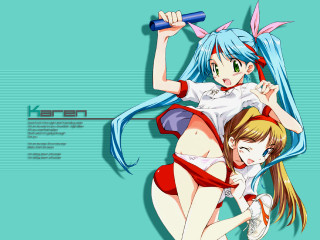 Anime girls blue hair gun - a small object free wallpaper