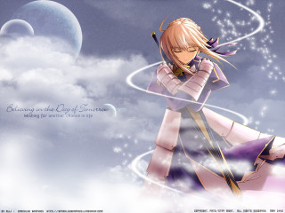Girl clouds moon sword armor - her hand and a moon in the background free wallpaper