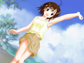 Girl yellow shirt flying arms - a yellow shirt free wallpaper for desktop