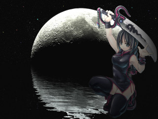 Moon water sword woman fullmoon - a moon in the background free wallpaper