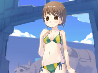 Cartoon girl bikini horse building - a cartoon girl in a bikini free wallpaper