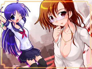 Anime girls glasses giantess schooluniform - short hair free wallpaper