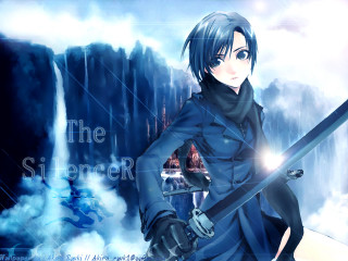 Man blue outfit sword waterfall - a sword in front free wallpaper