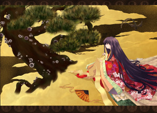 Kimono woman desert tree bird - a woman in a kimono free wallpaper for desktop