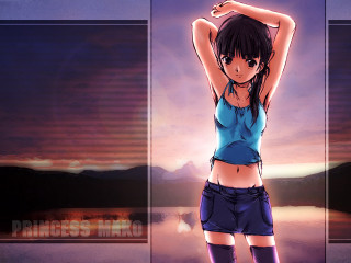 Girl blue top shorts sunset - a sunset background free wallpaper