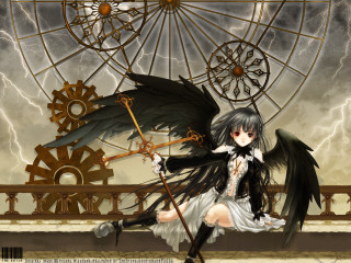 Gothic anime woman umbrella bird - a black umbrella free wallpaper