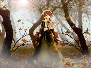 Woman green dress forest autumn 2 - a green dress free wallpaper for desktop