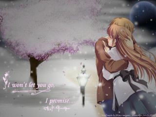 Anime couple hug snowy tree - a couple of anime characters free wallpaper