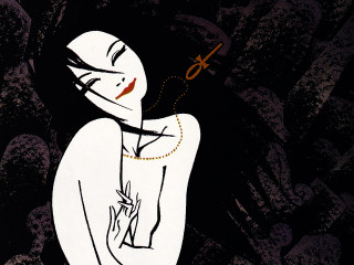 Woman necklace scissors blackwhite background - a gold chain free wallpaper