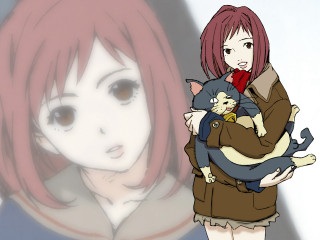 Girl cat anime school jacket - a girl holding free wallpaper