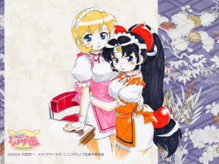 Two girls hugging floral background - a drawing free wallpaper