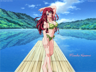 Woman bikini dock water mountain - a dock next free wallpaper for desktop