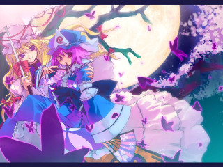 Anime characters fullmoon purpleleaves concept - a couple of anime characters free wallpaper