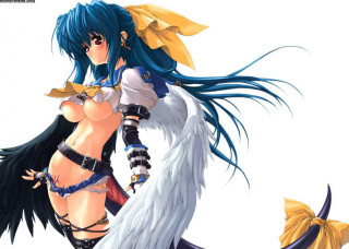 Blue haired angel wings sword - her hand and a bird free wallpaper for desktop