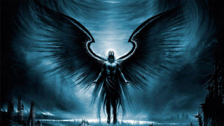 Man large wings dark forest - large wing free wallpaper