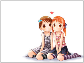 Sisters sitting plaid dress brown - bian shoumin free wallpaper
