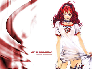Redhair girl white shirt redbackground - design free wallpaper for desktop