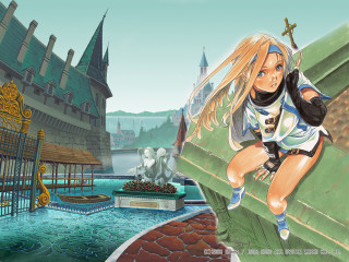 Girl climbing wall castle statue - fantasy art free wallpaper for desktop