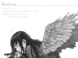 Girl wings angel manga black - the back of her shirt free wallpaper