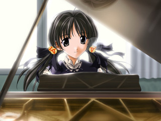 Girl piano ponytailed bow rayonism - a piano free wallpaper
