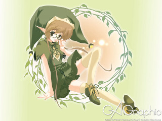 Girl green dress elf portrait - a white circle free wallpaper