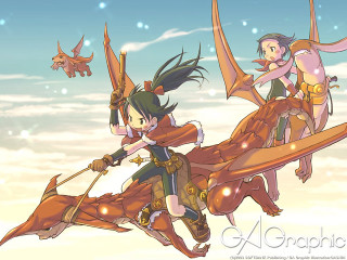 Dragon ride sky girls birds - fantasy art free wallpaper for desktop