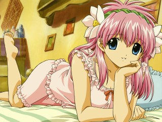 Pink haired girl bed flower 2 - a pink dress free wallpaper