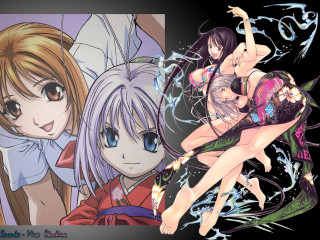 Anime kiyukawa girls kimono water - a couple of anime characters free wallpaper