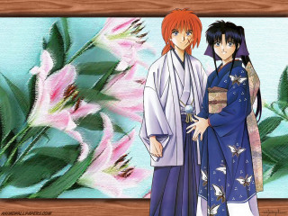 Anime couple flower background blue - ukiyoe free wallpaper for desktop
