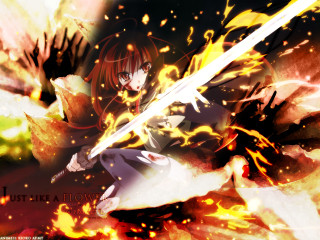 Fiery sword woman autumn flames - scene free wallpaper