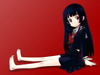 Girl black hair sitting red - long black hair free wallpaper