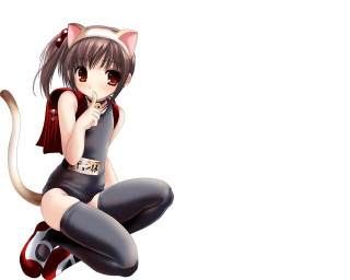 Catgirl blush anime schoolgirl squatting - a stool free wallpaper