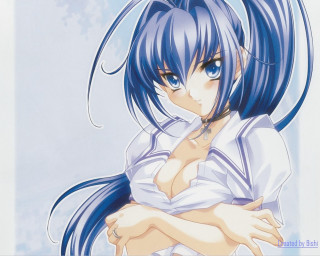 Anime bluehair whiteShirt crossedarms portrait - her eye free wallpaper for desktop